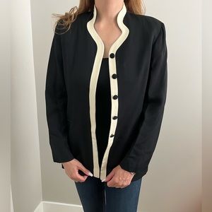 Ferretti Studio Vintage Scallop Neck Black Blazer w/ Cream Trim | size 8